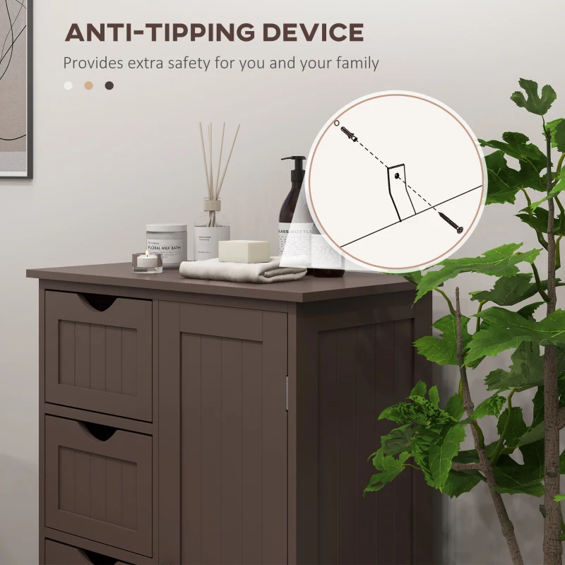 kleankin Bathroom Storage Cabinet, Floor Cabinet with Adjustable Shelf and 4 Drawers, Side Cabinet for Washroom, Brown