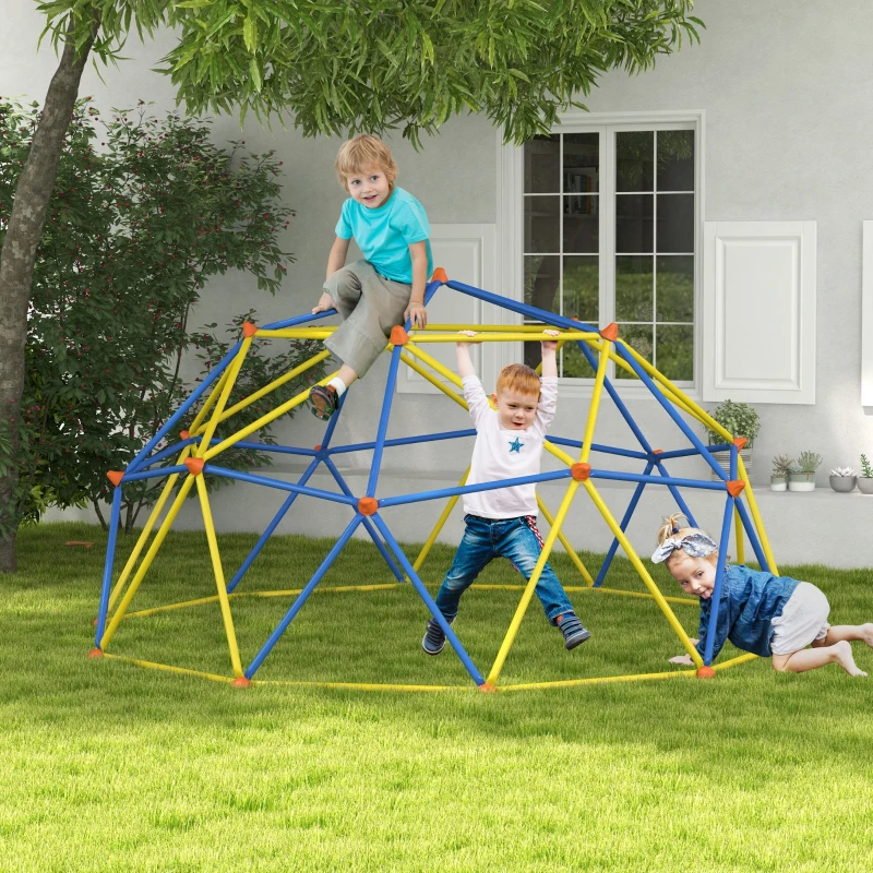 Outsunny Climbing Dome, 10' Jungle Gym Supports 594 lbs. for 1-6 Kids, Play Equipment for 3-8 Years Olds, Multi-Color