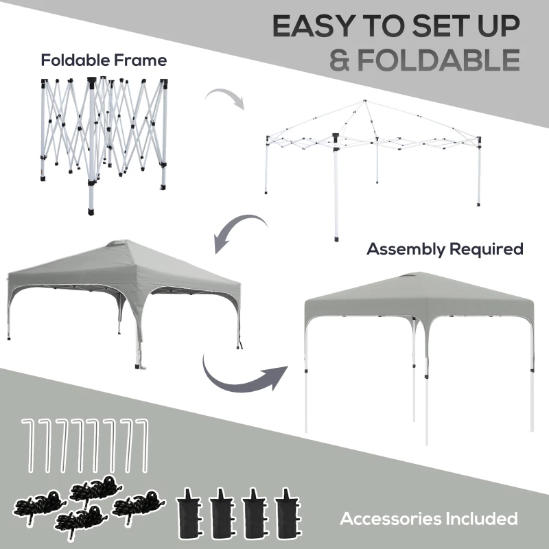 Outsunny 10' x 10' Pop Up Canopy Tent with Sand Bags, UPF 50+ Instant Sun Shelter, Tents for Parties, Height Adjustable, with Wheeled Carry Bag, for Outdoor, Garden, Patio, Grey
