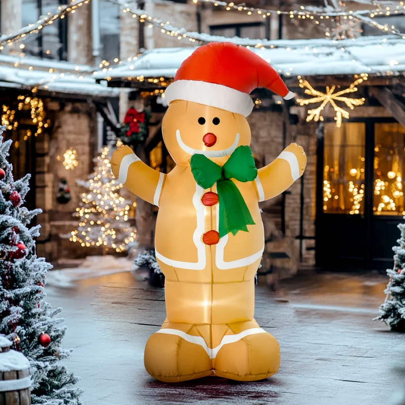 HOMCOM 6ft Christmas Inflatable Gingerbread Man, Outdoor Blow-Up Yard Decoration with LED Lights Display