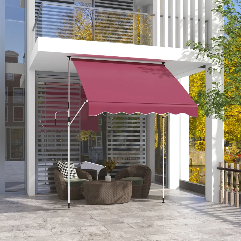 Outsunny 6.6'x5' Manual Retractable Patio Awning Sun Shelter Window Door Deck Canopy, Water Resistant UV Protector, Wine Red