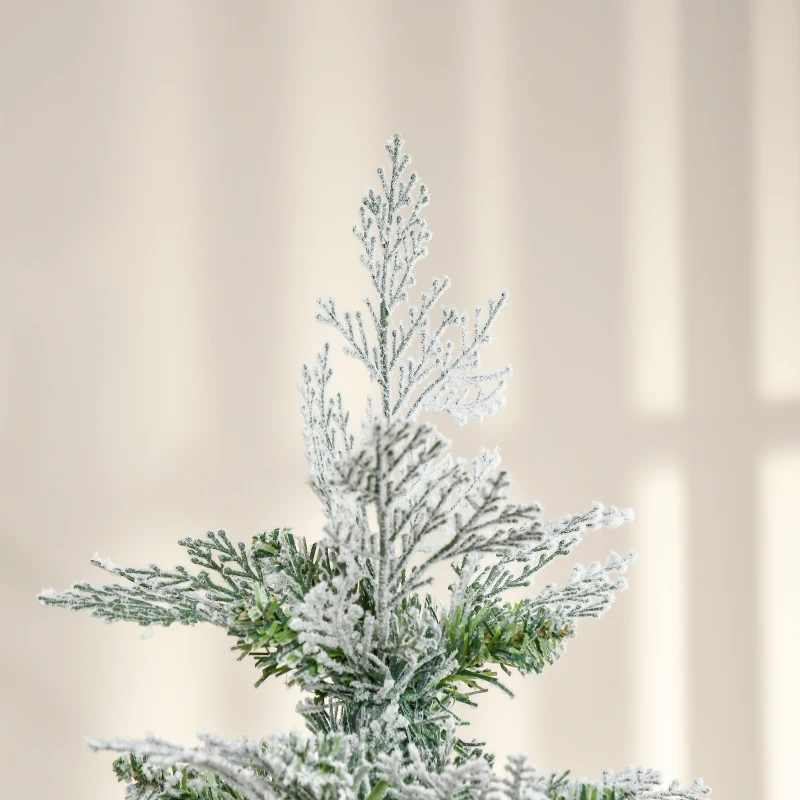 HOMCOM 6 Feet Pencil Snow Flocked Artificial Christmas Tree with 517 Realistic Cypress Branches, Auto Open, Green