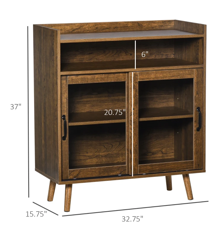 HOMCOM Kitchen Cabinet Storage Sideboard Server Console Buffet Table with Framed Glass Doors  Brown