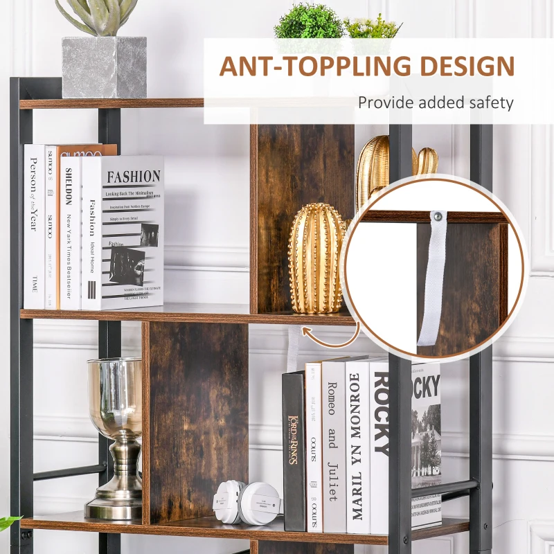 HOMCOM Industrial Bookshelf, Bookcase with 4-Tier Display Shelf for Living Room Office