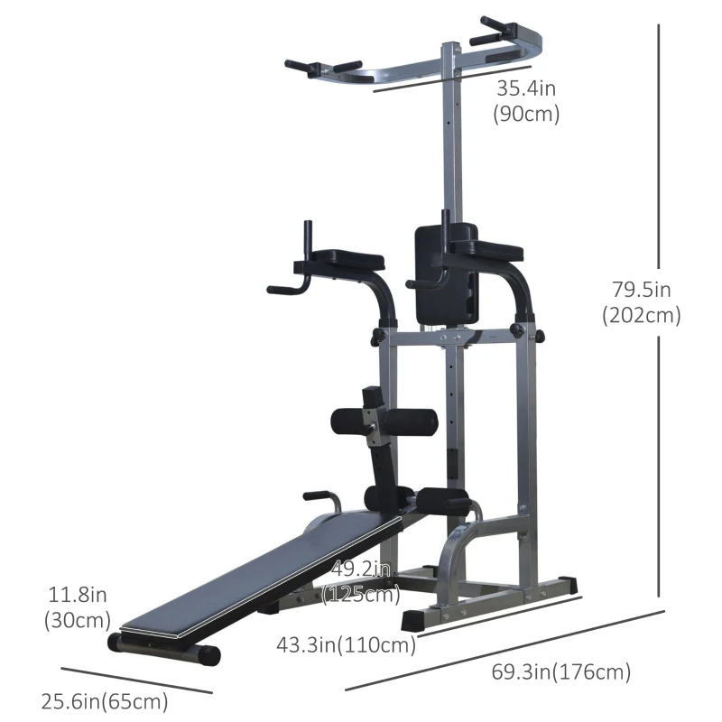 Soozier Multi-function Power Tower with Dip Station, Sit-up Bench, Pullup Bar, Push up Station, Combo Exercise Home Gym Fitness Equipment