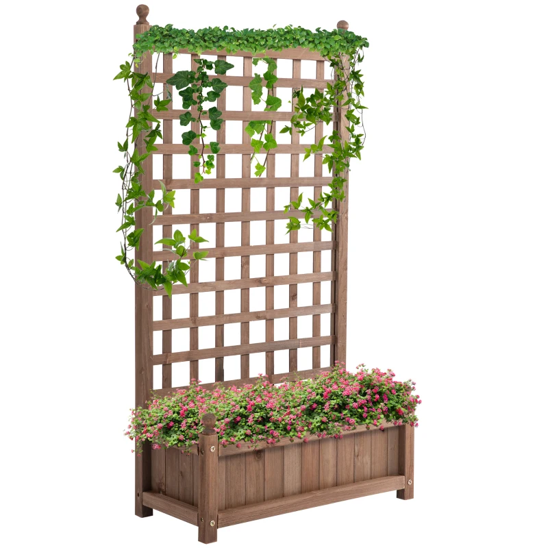 Outsunny Raised Garden Bed with Trellis, Wood Planter Box for Garden, Free Standing Flower Bed, 25.2" x 11" x 47.2" Brown