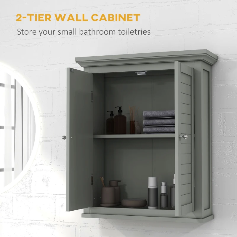 kleankin Over Toilet Storage Cabinet, Bathroom Wall Cabinet with Adjustable Shelf for Living Room and Entryway, Grey