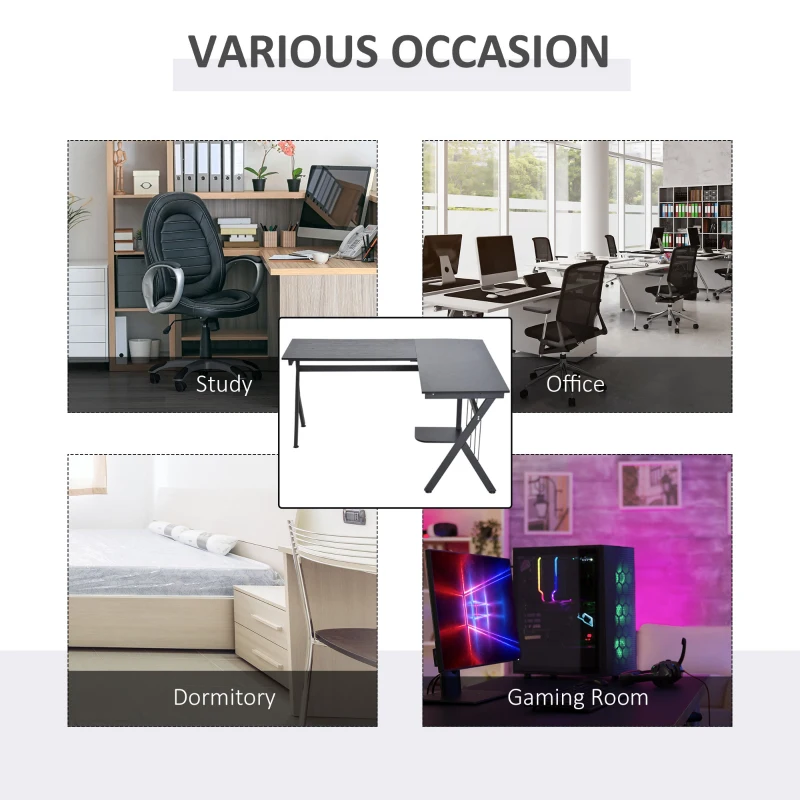 HOMCOM L-Shape Corner Computer Office Desk PC Laptop Table Workstation Home Office P2 MDF with CPU Stand