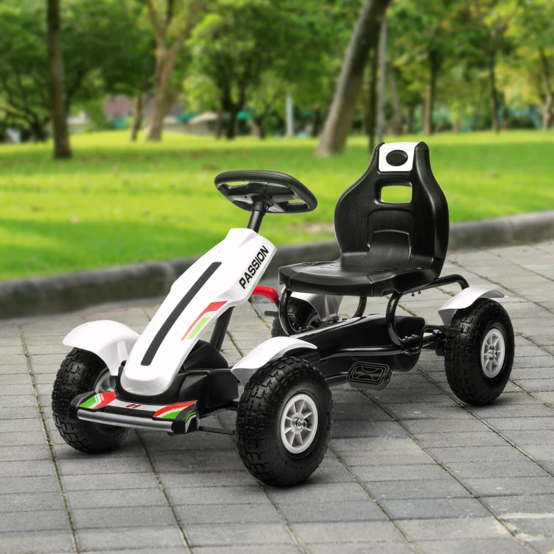 Aosom Kids Pedal Go Kart W/ Adjustable Seat, Rubber Wheels, White