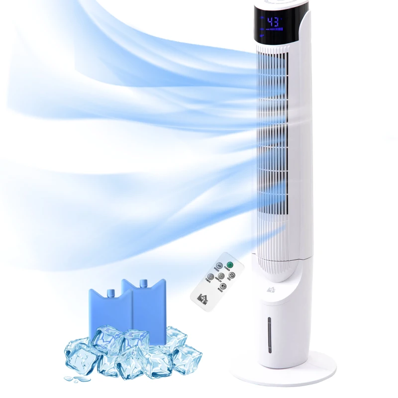 HOMCOM 42'' Evaporative Air Cooler, Ice Cooling Fan with 3 Speeds, 4 Modes, 12 Hour Timer, LED Display and Remote Control for Bedroom, Office or Living Room, White