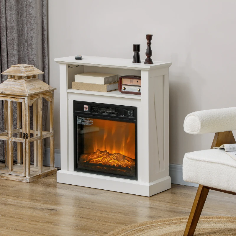 HOMCOM 27" Freestanding Electric Fireplace with Mantel, 1400W Replaceable Fireplace Insert Heater with Timer, White