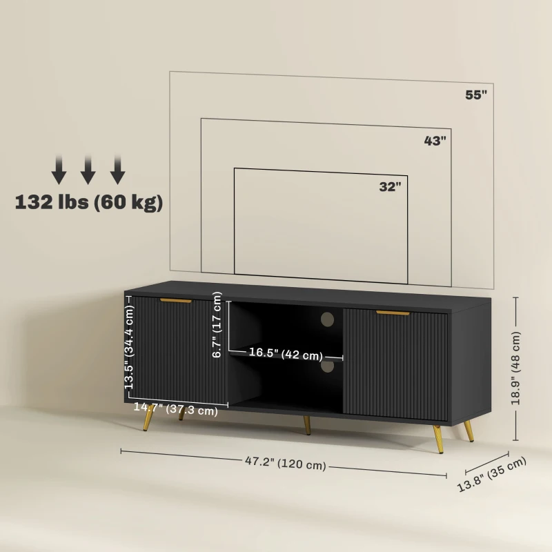 HOMCOM TV Stand with Storage for 55 Inch TV, Modern TV Cabinet with 2 Open Shelves and 2 Cabinets for Living Room, Black
