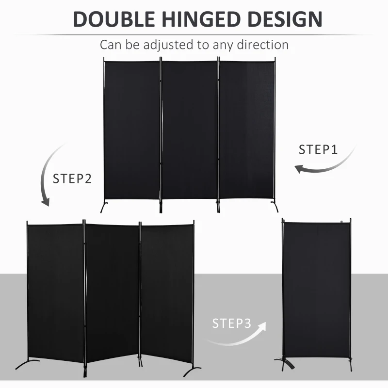 HOMCOM 6' 3 Panel Room Divider, Indoor Privacy Screen for Home, Black