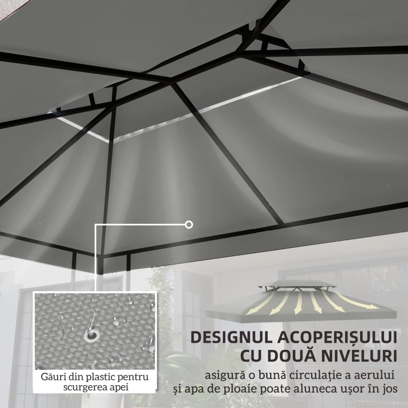 Outsunny 13' x 10' Gazebo Replacement Canopy 2 Tier Top UV Cover Pavilion Garden Patio Outdoor, Light Grey (TOP ONLY)