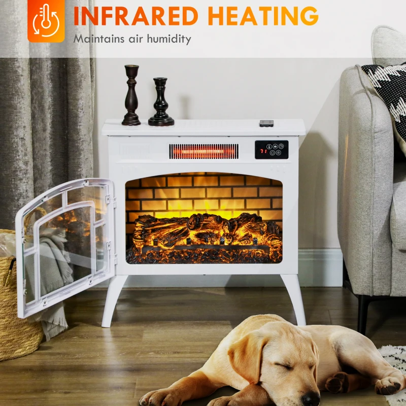 HOMCOM Electric Fireplace Stove, Infrared Fireplace Heater with Realistic Flame & Adjustable Temperature, 1500W, White