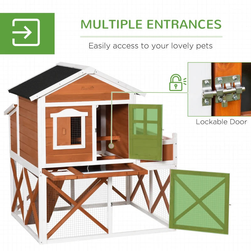 PawHut 44" Chicken Coop, Wooden Hen Run House, Rabbit Hutch with Nesting Box, Removable Tray, Asphalt Roof, Planting Lattice, Orange