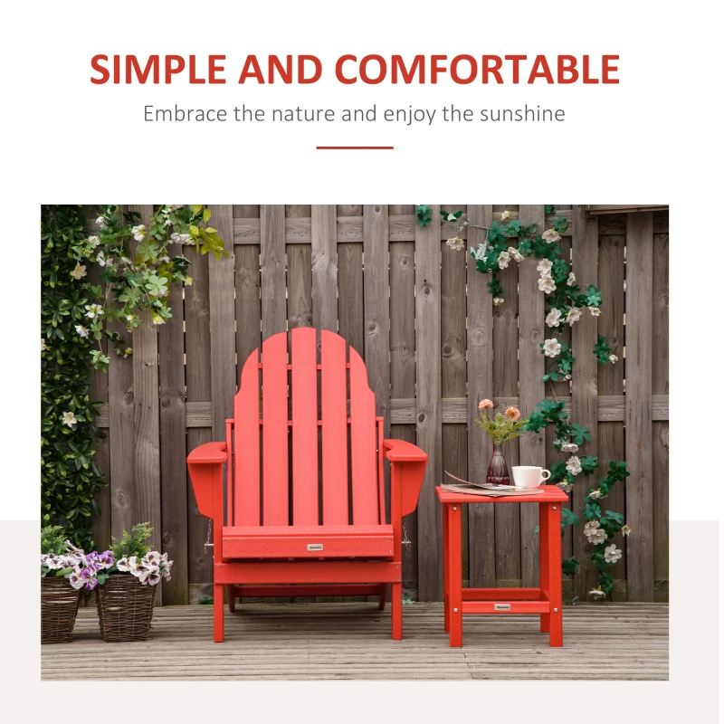 Outsunny Folding Adirondack Chair, HDPE Fire Pit Chair, Weather Resistant Outdoor Chair for Patio, Garden, Backyard, Lawn, Red