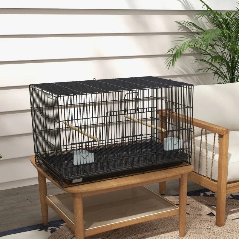 PawHut Birdcage for Canaries, Lovebirds Finches, Budgie Cage with Removable Tray, Bottom Mesh Panel, Wooden Perches, Swing, Ramp, Food Containers, 30" L x 18" W x 18" H