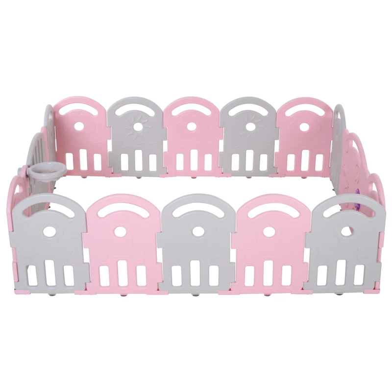 Qaba Baby Enclosure, 16 Panels Baby Playpen Baby Play Yard, Indoor & Outdoor Kids Activity Center, Pink