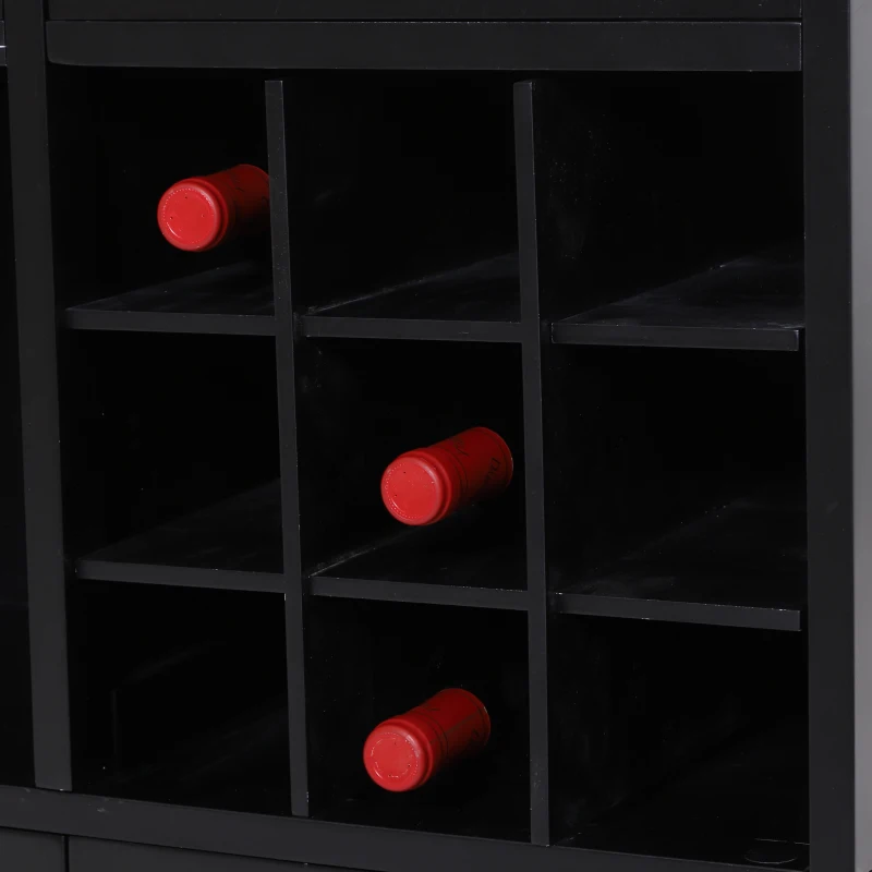 HOMCOM Portable Kitchen Trolley with Bamboo Top Storage Cabinet and Wine Rack (Black )