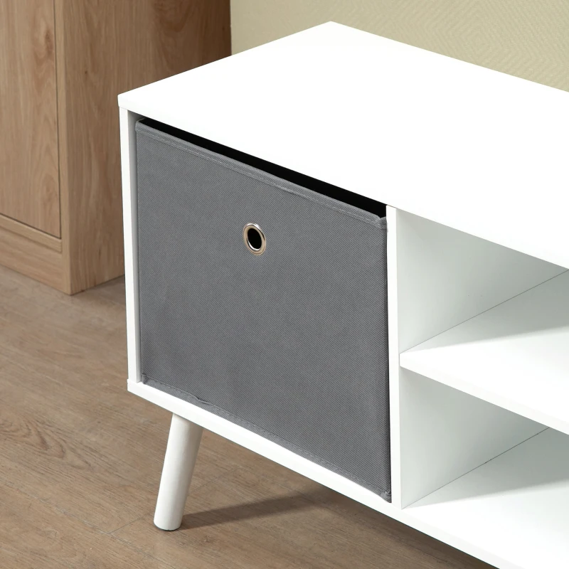 HOMCOM Modern TV Stand Cabinet with Foldable Drawers and Shelves for Living Room, Bedroom, White
