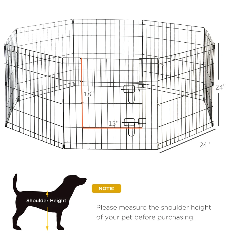 PawHut 24inch Foldable Metal Exercise Pet Playpen Yard Dog Puppy Kennel Cage 8 Panel