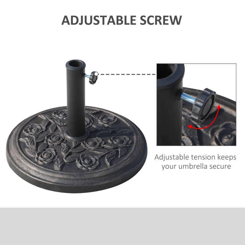 Outsunny 18" 20 lbs Round Resin Umbrella Base Stand Market Parasol Holder with Decorative Rose Floral Pattern & Easy Setup, for Φ1.5", Φ1.89" Pole, for Lawn, Deck, Backyard, Garden, Bronze