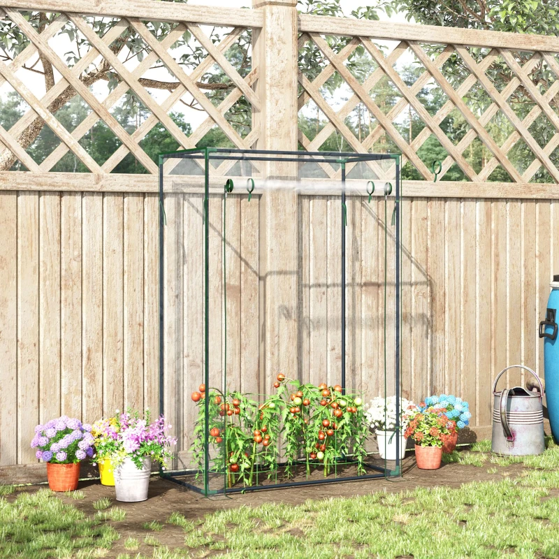 Outsunny 40"L x 20"W x 59"H Walk-in Garden Greenhouse with Steel Frame Outdoor Hot House Tomato Plant Warm House w/ Roll up Door, Plastic Cover, Clear