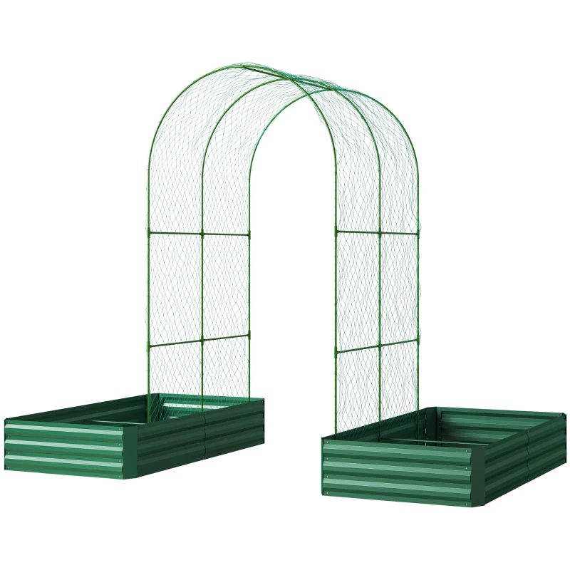 Outsunny Metal Raised Garden Bed with Trellis for Climbing Plants, Galvanized Garden Bed Kit Outdoor Garden Box with Trellis