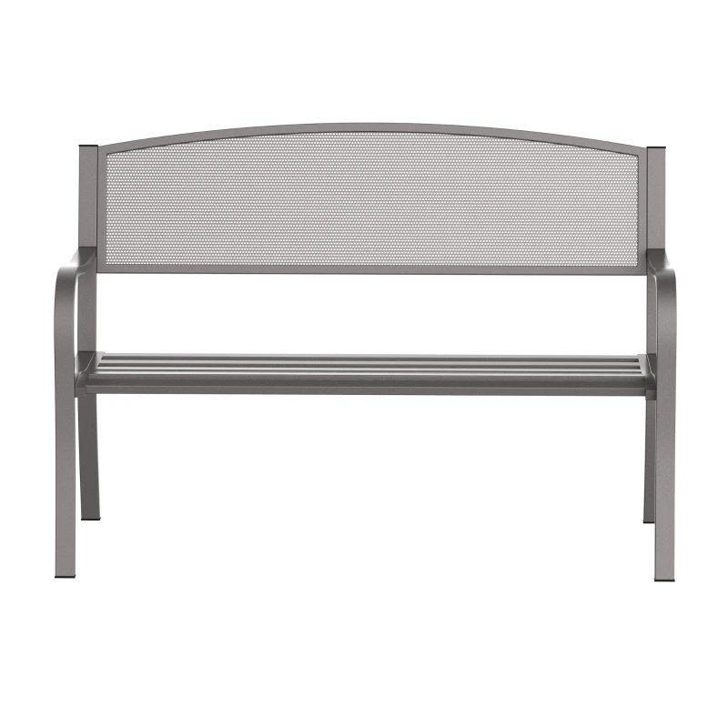 Outsunny 50" Steel Garden Bench Outdoor Patio 2-Person Park Seat Yard Furniture Loveseat Brown