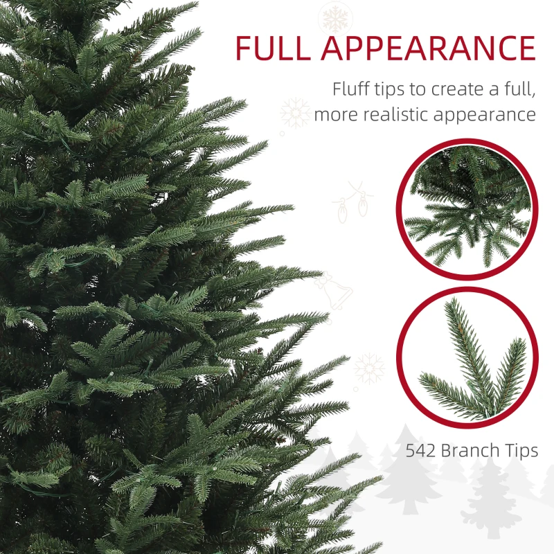 HOMCOM 5ft Prelit Artificial Christmas Tree with 542 Tips, Warm White LED Lights, Steel Base, Hinged Xmas Tree, Auto Open