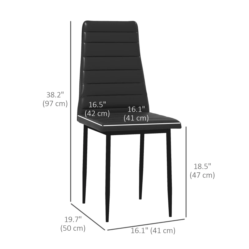 HOMCOM High Back Dining Chairs, Modern Upholstered PU Leather Accent Chairs with Metal Legs for Kitchen, Set of 6, Black