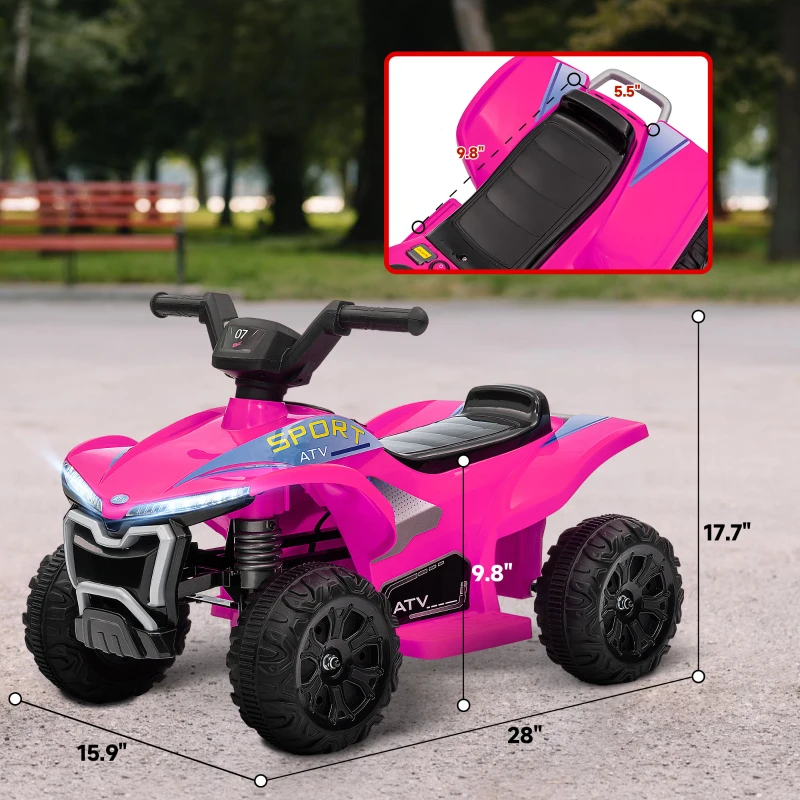 Qaba Kids ATV Quad, 6V Ride On Toy with Rechargeable Battery, Light, Music, Forward & Reverse for Toddlers, Pink