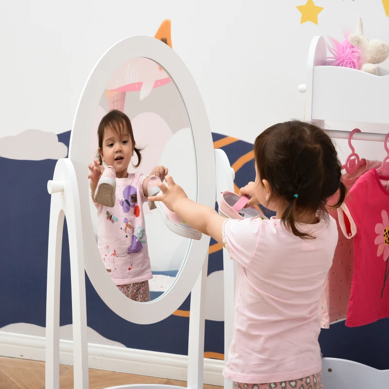 HOMCOM Full Length Mirror for Children, Adjustable to be Viewed From Multiple Angles Dress-up and Make-up, White