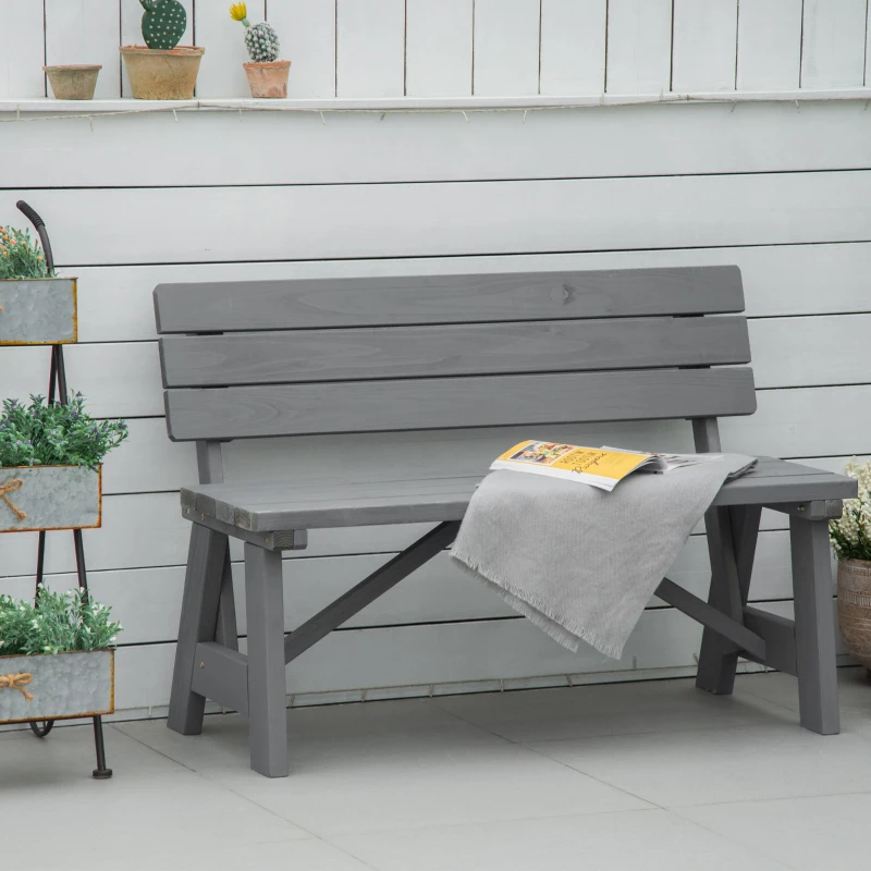 Outsunny Wooden Garden Bench for Outdoor, 2-person Patio Bench, Loveseat Furniture for Lawn, Deck, Yard, Porch and Entryway, Grey
