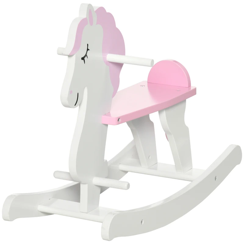 Qaba Wooden Rocking Horse, Toddler Baby Ride-on Toys for Kids 1-3 Years with Cute Horse Shape & Solid Workmanship, Pink