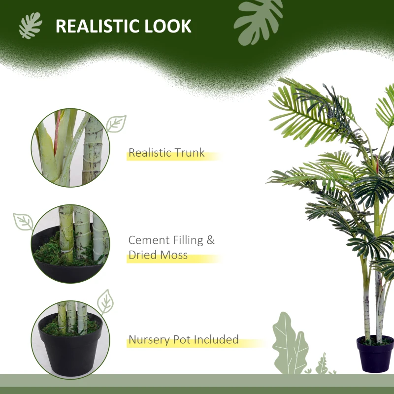 Outsunny 5FT Artificial Palm Tree, Fake Tropical Tree with Lifelike Leaves, Faux Plant in Pot for Indoor Decoration, Green