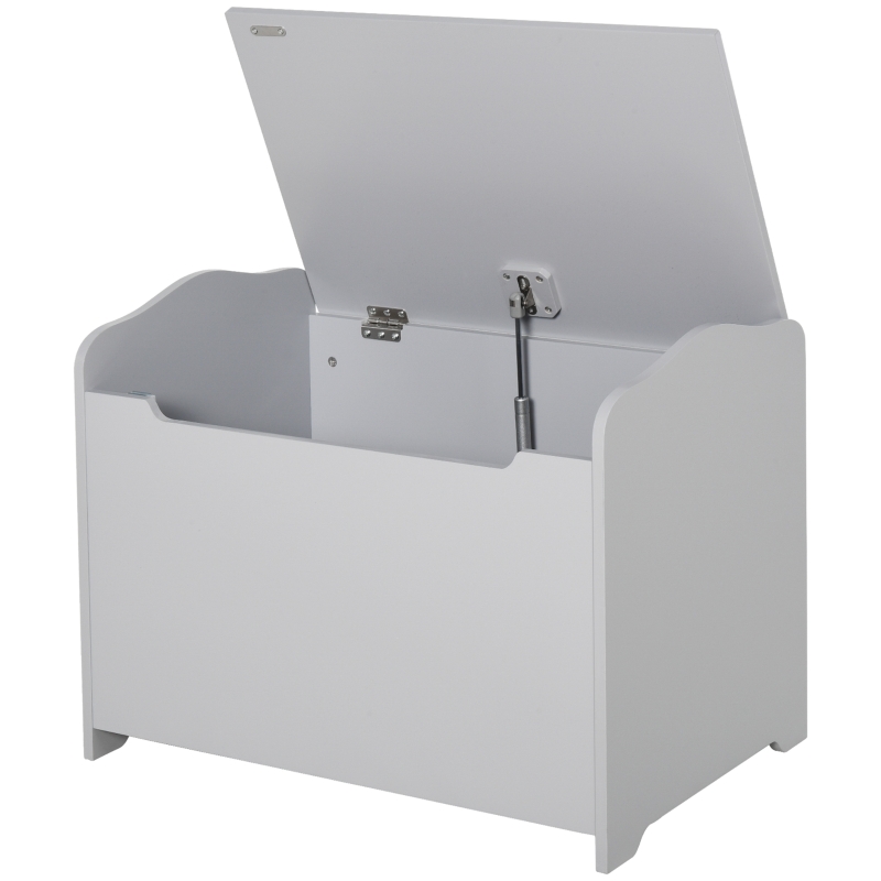 Qaba Kids Wooden Toy Storage Box Organizer Chest with Magnetic Hinge, Large Chest Space, & Groove Handle, Grey