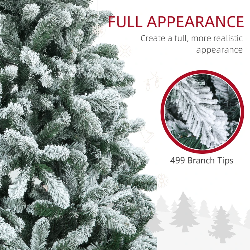 HOMCOM 5 Foot Artificial Flocked Christmas Tree with Snow, Metal Stand, Hinged Xmas Tree for Home Office Holiday