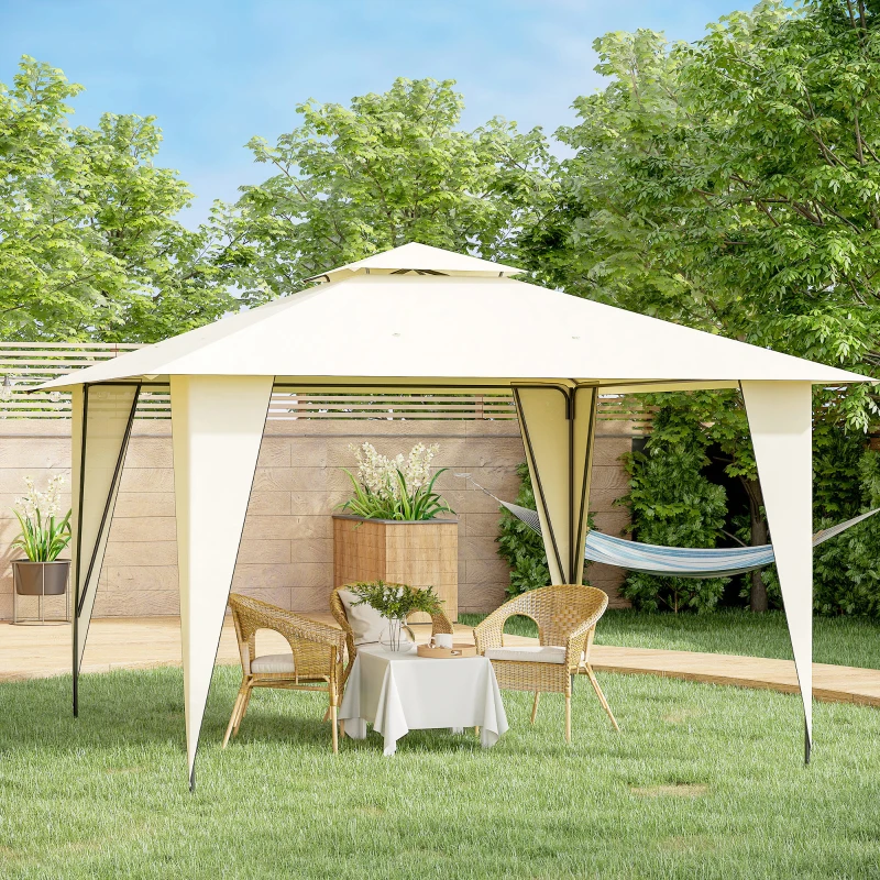 Outsunny 11' x 11' Canopy Tent Outdoor Party Gazebo with Double-tier Roof & Dressed Legs, Beige