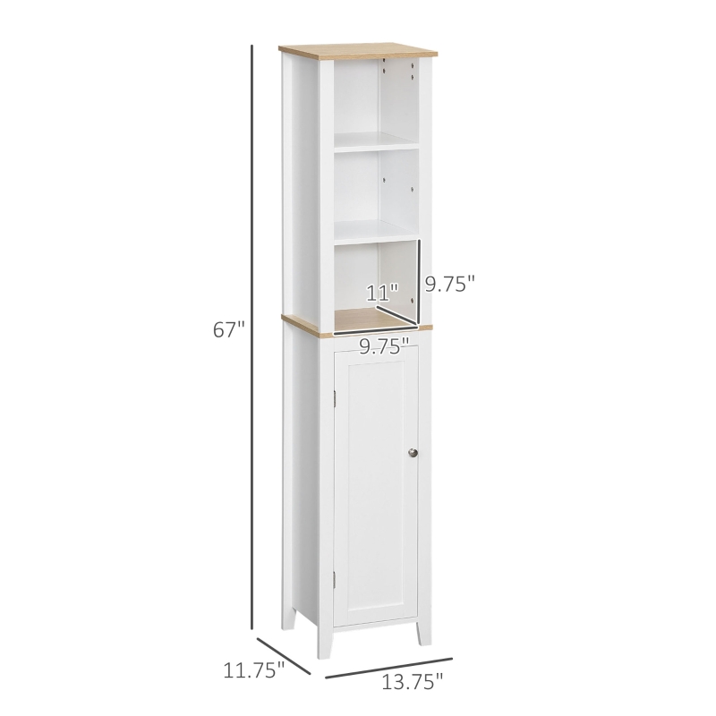 kleankin Bathroom Storage Cabinet with 3 Tier Adjustable Shelf Storage, Linen Tower Enclosed Cabinet for Anti-Toppling Design, White