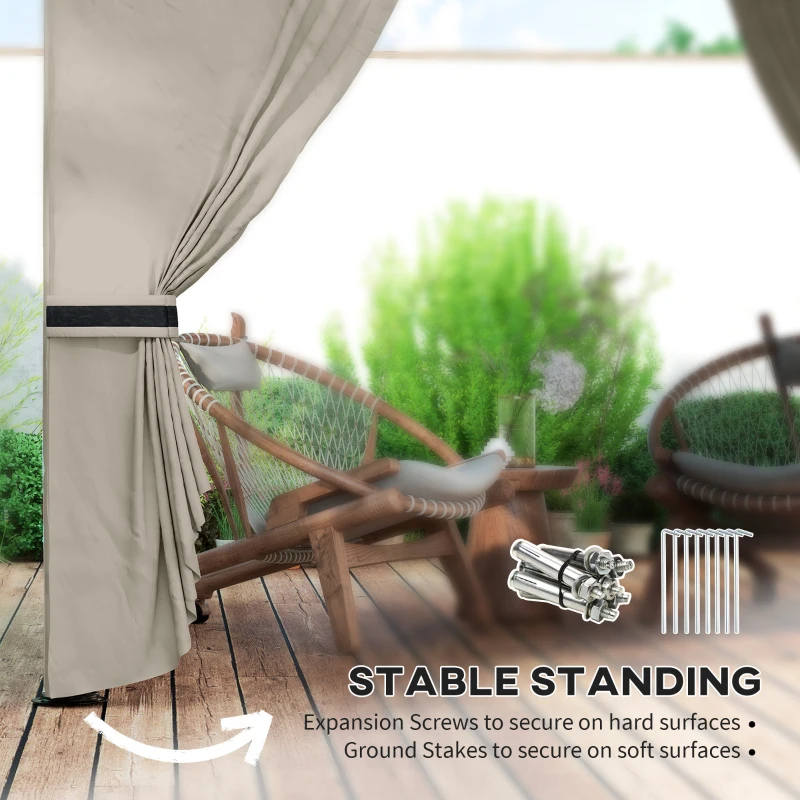 Outsunny 11' x 11' Outdoor Gazebo, Double Roof Patio Gazebo with Curtains, Church Windows, Galvanized Steel Frame, Light Gray