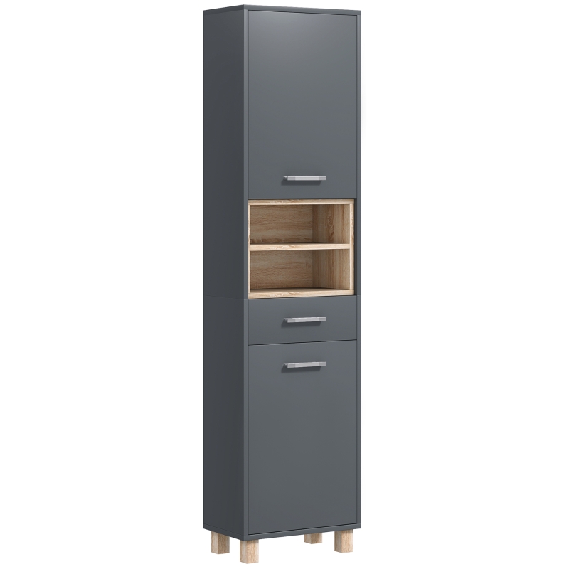 HOMCOM Tall Bathroom Storage Cabinet, Freestanding Bathroom Cabinet with Open Compartments, Double Doors and Drawer