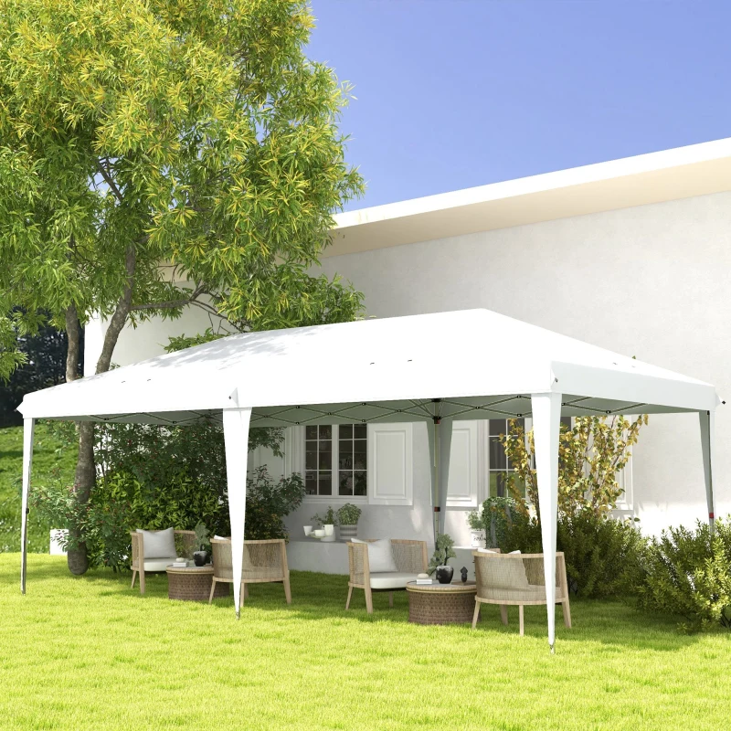 Outsunny 10' x 19' Pop Up Tent Garden Outdoor Party Tent Easy Set Up Gazebo Canopy Market Event Sunshade White