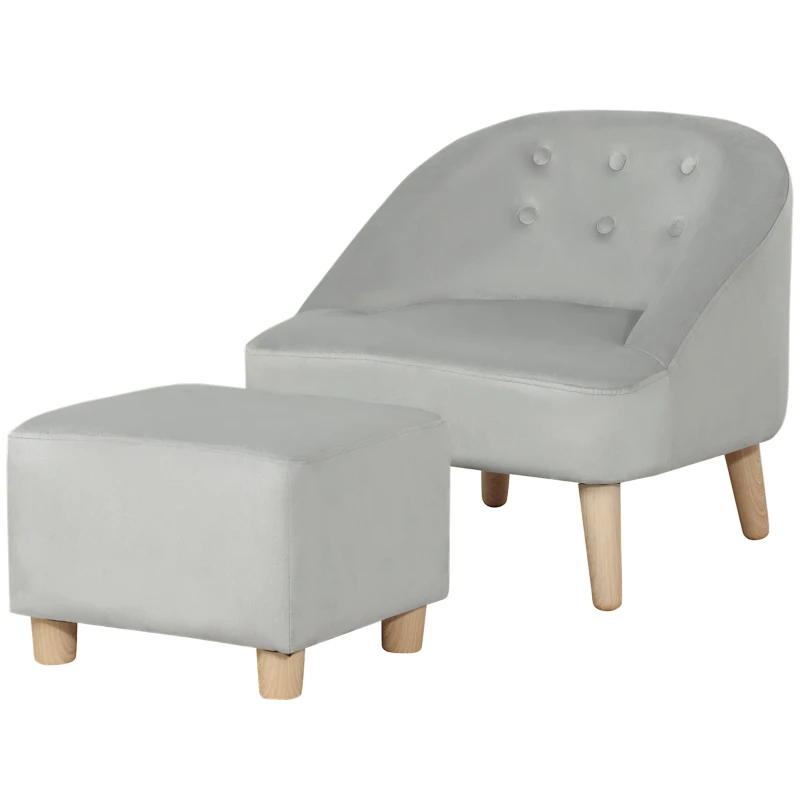 Qaba Kids Sofa Set, Toddler Chair, Sofa & Ottoman for Bedroom, Playroom, Kids Couch for Boys and Girls, Grey