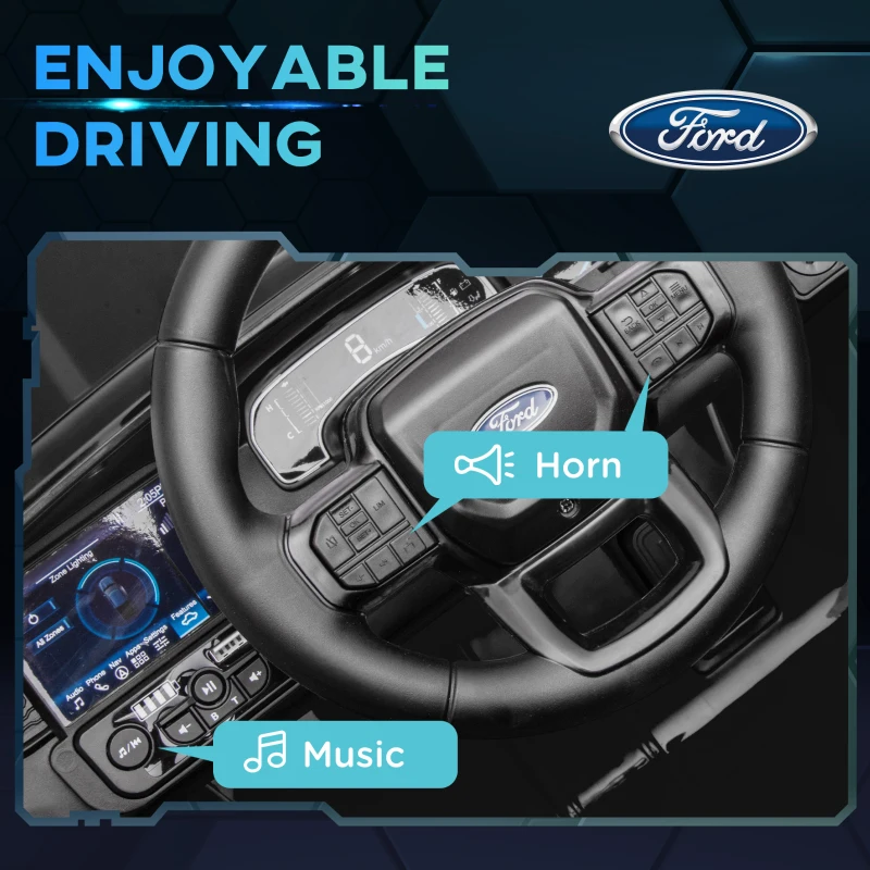 Qaba Ford Ranger Licensed 12V Ride on Car Battery Powered Kids Truck w/ Rear Storage Remote, Spring Suspension, Grey