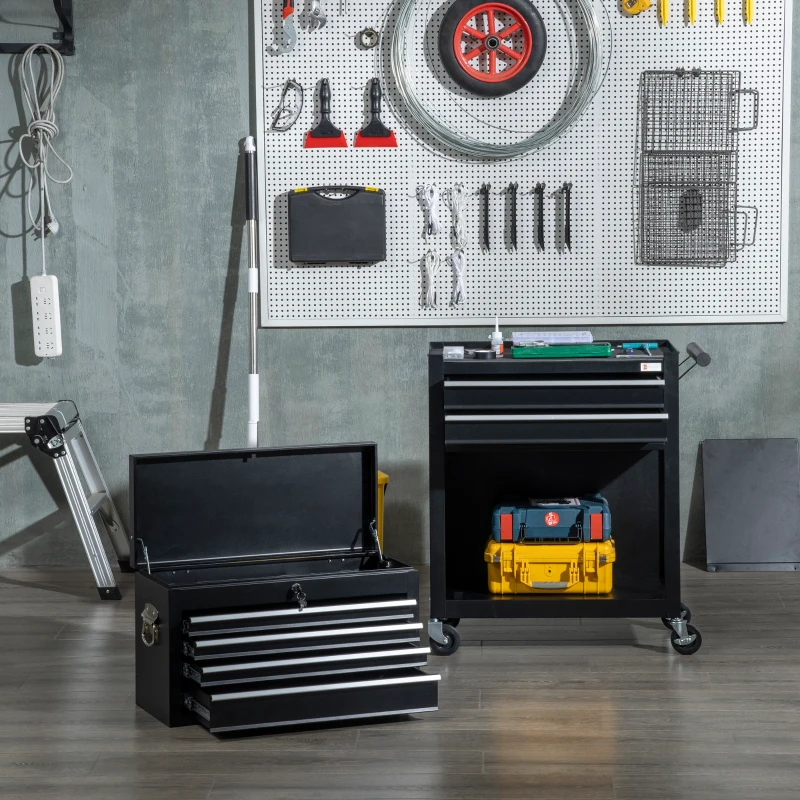 DURHAND 6-Drawer Tool Chest Set with 4 Wheels, Lockable Rolling Tool Box and Storage Cabinet for Garage Factory Workshop, Black