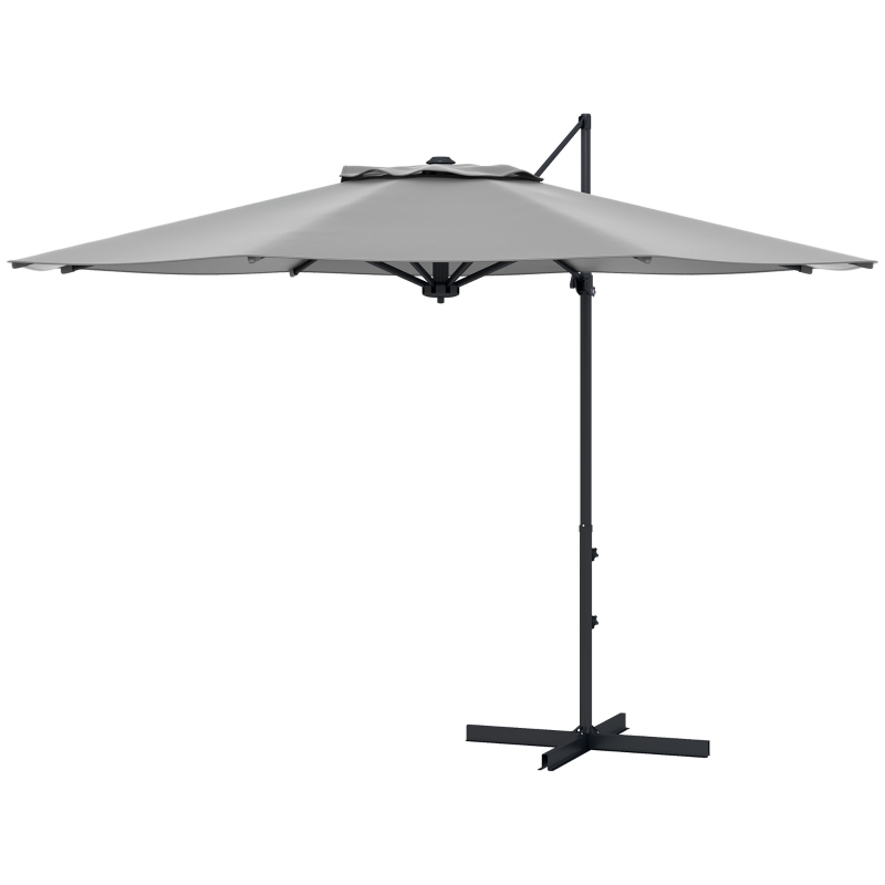 Outsunny 10 FT Cantilever Umbrella, Aluminum Hanging Offset Umbrella with 360°Rotation, Crank, Tilt, Cross Base, Grey