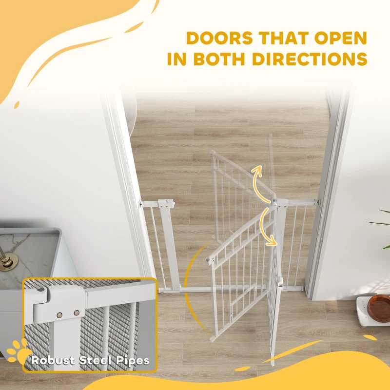 PawHut 30"-41" Extra Wide Walk Through Dog Gate w/ Cat Door, 3-Inch & 5.5-Inch Extension Kits, 37" High