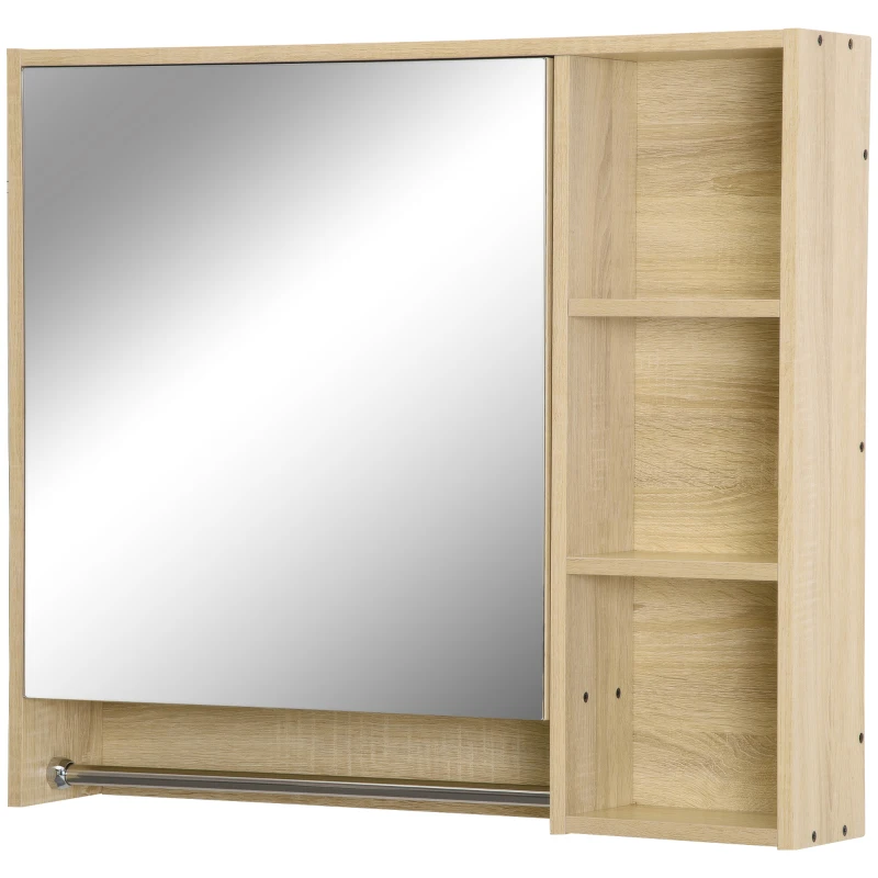 kleankin Wall Mounted Medicine Cabinet, 31.5"W x 27.5"H Bathroom Mirror Cabinet with Tower Bar, Single Mirrored Door, Shelves, Natural